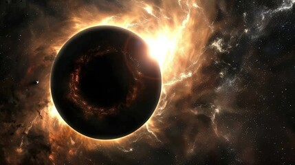 Naklejka premium A large black hole is surrounded by a bright orange sun