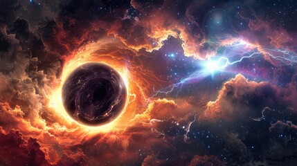 A black hole is surrounded by a bright orange cloud