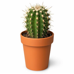 A realistic photo of cactus in terracotta pot isolated on white background