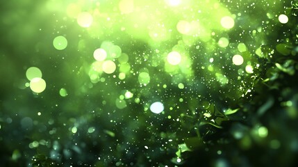 Fototapeta premium Magical green bokeh effect with sparkling lights in a natural setting