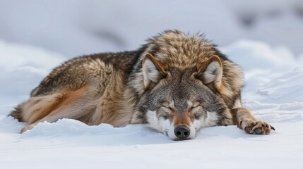 Fototapeta premium Wolf Sleeping in the Snow.