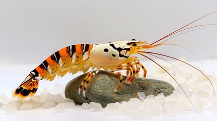 Naklejka premium Striped Yellow Shrimp on Grey Rock