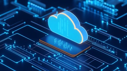 3D illustration of cloud computing technology. A cloud icon floats above a smartphone, symbolizing data storage and access in a digital network.