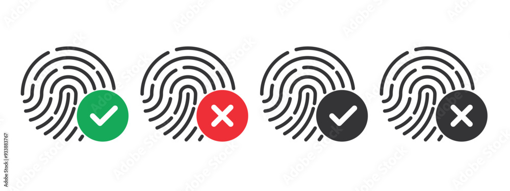 Leinwandbilder Fingerprint and biometric scanner icon. Fingerprint line symbol. Personal security and Identity authentication. approved and unapproved icon. Vector illustration.