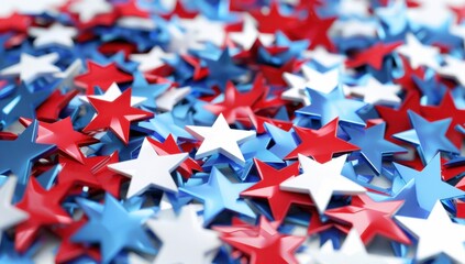 Fototapeta premium red, white, and blue stars on a white background with copy space for text USA national holiday celebration Generative AI