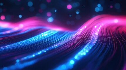 Abstract background with coral cerulean luminous neon waves and fuzzy dots Digital transfer visualization