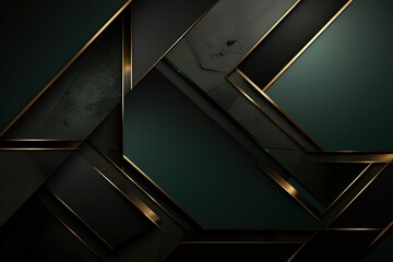 Obraz premium Abstract geometric background with gold accents and dark green and black colors.