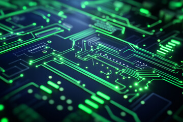 Obraz premium digital circuit creating a futuristic scene. showcasing intricate details of electronic circuits. This design symbolizes advanced technology in software development or data processing, 