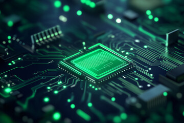 digital circuit creating a futuristic scene. showcasing intricate details of electronic circuits. This design symbolizes advanced technology in software development or data processing, 