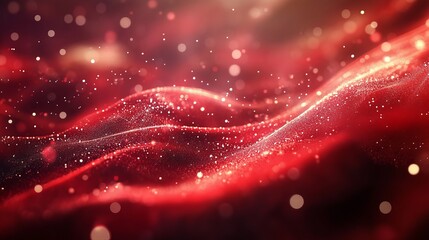 Glittering red waves with soft sparkles in a dreamy, abstract background