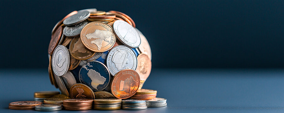 A Globe Crafted from Coins: Symbolizing Global Finance and Economic Interconnection Around the World