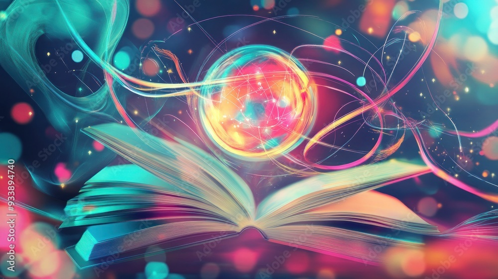 Poster Open Book with Abstract Glow and Bokeh Lights