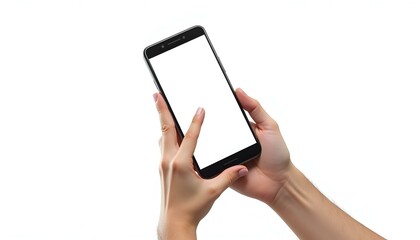 Image of hand holding blank screen cellphone, white background, hand holding blank screen mobile, Mobile screen mock up, mobile mockup, screen mockup, Hand holding mobile