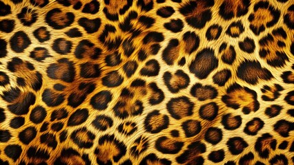 Vibrant leopard spots in shades of gold, brown, and black create a mesmerizing animal print pattern on a sleek, textured fur background.