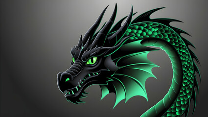 a green dragon head with glowing eyes