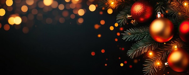 A festive composition featuring sparkling Christmas ornaments and illuminated lights, perfect for holiday celebrations.