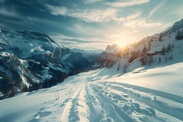 Serene Winter Landscape at Sunrise in the Mountains