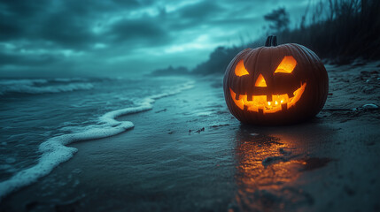 jack-o'-lantern on the beach
