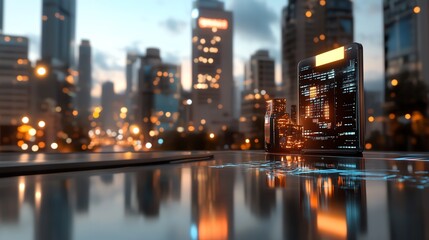 Obraz premium 34 AI-driven city, digital networks, futuristic society, holographic displays