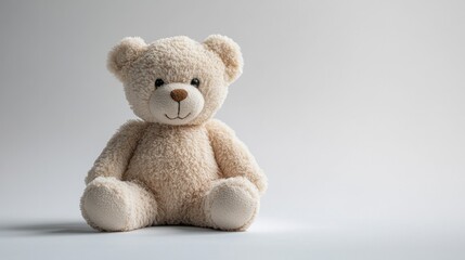 Obraz premium Teddy bear sitting alone with a blue background