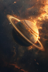 Naklejka premium Stunning Visualization of Saturn's Rings Under Starry Universe: An Ethereal Gaze into the Majesty of Our Solar System