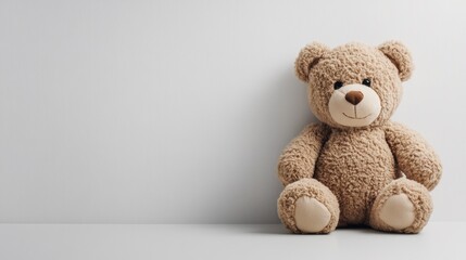 Obraz premium Teddy bear sitting alone with a blue background