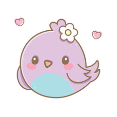 Happy Singing Little Bird Drawing in Kawaii Style