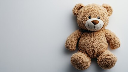 Teddy bear sitting alone with a blue background