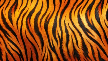 Fototapeta premium Vibrant orange and black tiger stripe pattern on a textured, abstract background, evoking the powerful and elusive majesty of the wild feline creature.