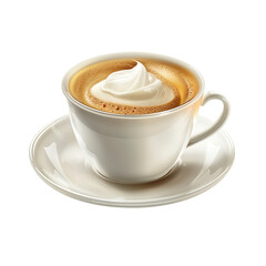 Highly realistic advertising photo of a cup of coffee with cream isolated on transparent background