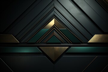Obraz premium Abstract geometric background with gold and green accents.