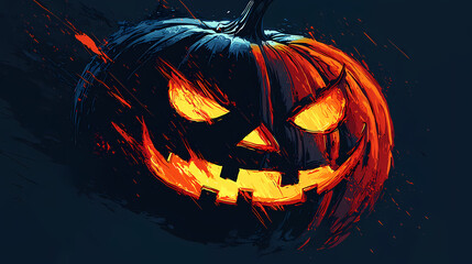 Halloween Jack-o'-Lantern with Fiery Glowing Eyes