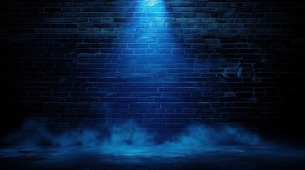 Blue Spotlight on Brick Wall