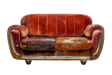 Vintage Red Velvet Sofa with Rustic Texture and Retro Design