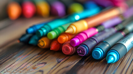 Obraz premium Colourful markers pencils stock images. multi colours markers and high lighters.