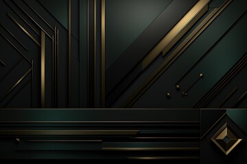 Obraz premium Abstract geometric background with gold and green tones.