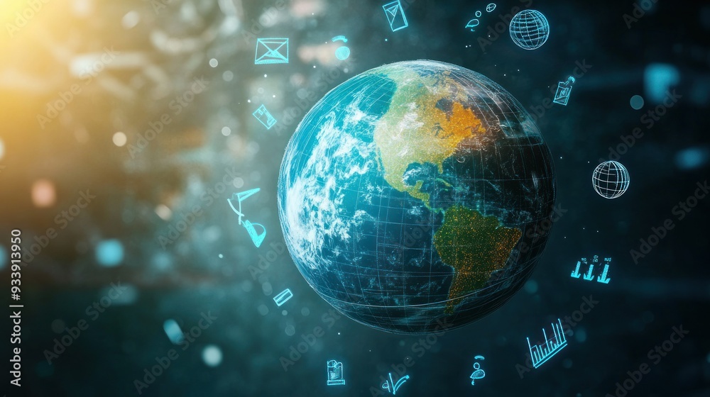Poster digital earth globe with network connections and icons