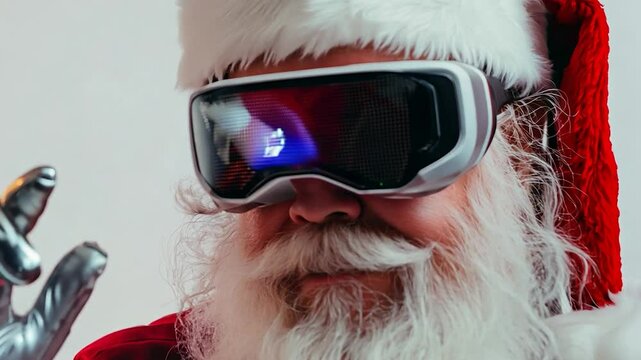 Santa claus explores a virtual reality world, blending christmas magic with technology