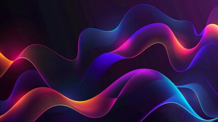 Obraz premium Black background with colorful glowing waves. in the form of simple lines Vector graphics in a minimalist style.