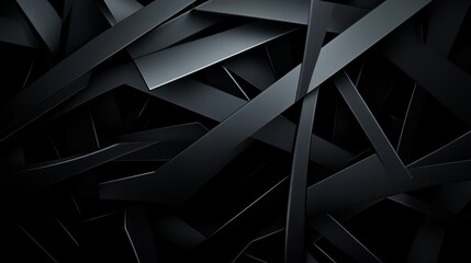 Abstract Black Geometric Shapes, 3D Render, Dark Background, Minimalism, Design