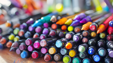Colourful markers pencils stock images. multi colours markers and high lighters.