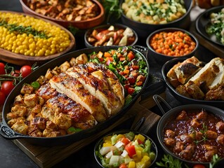 Obraz premium Bountiful Buffet Featuring a Variety of Satisfying Meals and Flavorful Dishes