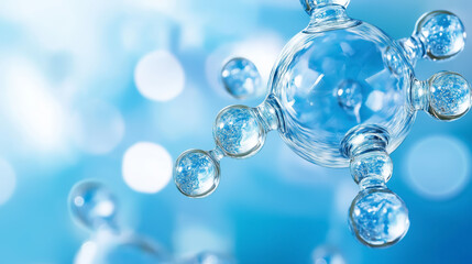 Water H2O Molecule, Close-Up of Water Molecules - Science and Hydration Concept.  Digital Illustration For Science Wallpaper. 