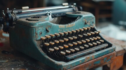 Vintage Blue Typewriter with Worn Keys