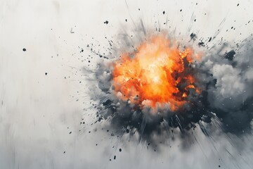 Explosion or fiery fireball on light grey background