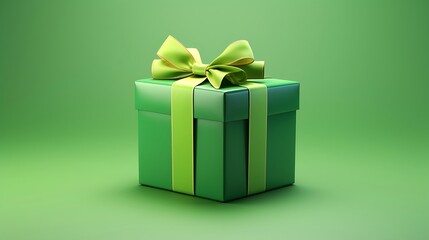 A green gift box on a solid background, highly detailed and realistic
