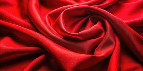 Obraz premium Vibrant red fabric forms an abstract textured background, evoking luxury and sophistication, with a natural, organic feel reminiscent of high-quality cotton, linen, or silk materials.