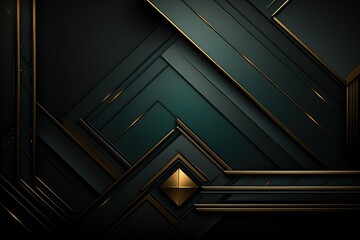 Obraz premium Abstract geometric background with gold lines on dark green surface.