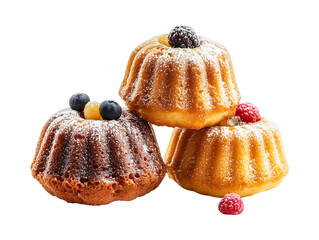 Miniature stacked bundt cakes isolated on transparent or white background