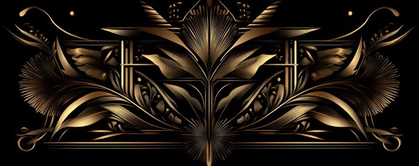 Golden Floral Art Deco Design, Art Deco, Golden, Floral, Illustration